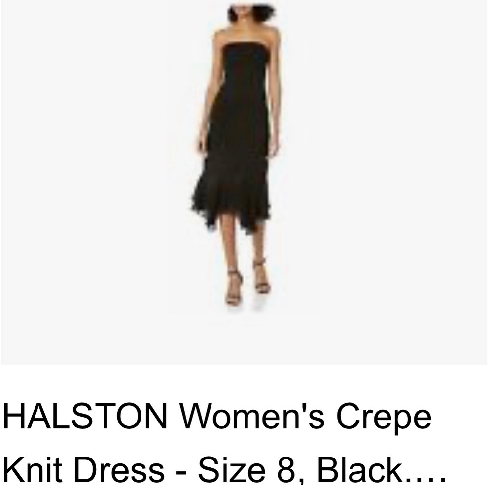Strapless Halston Black Midi Dress with chiffon detail
